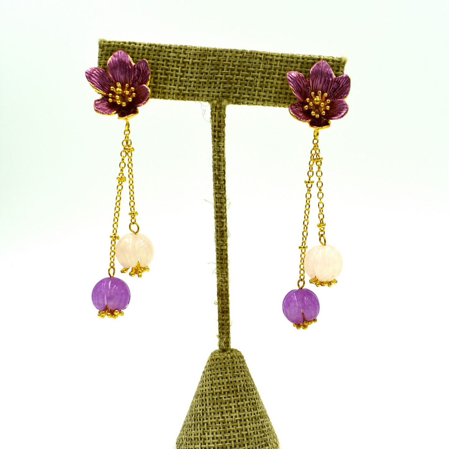 Amethyst + Pink Quartz Drop Earring