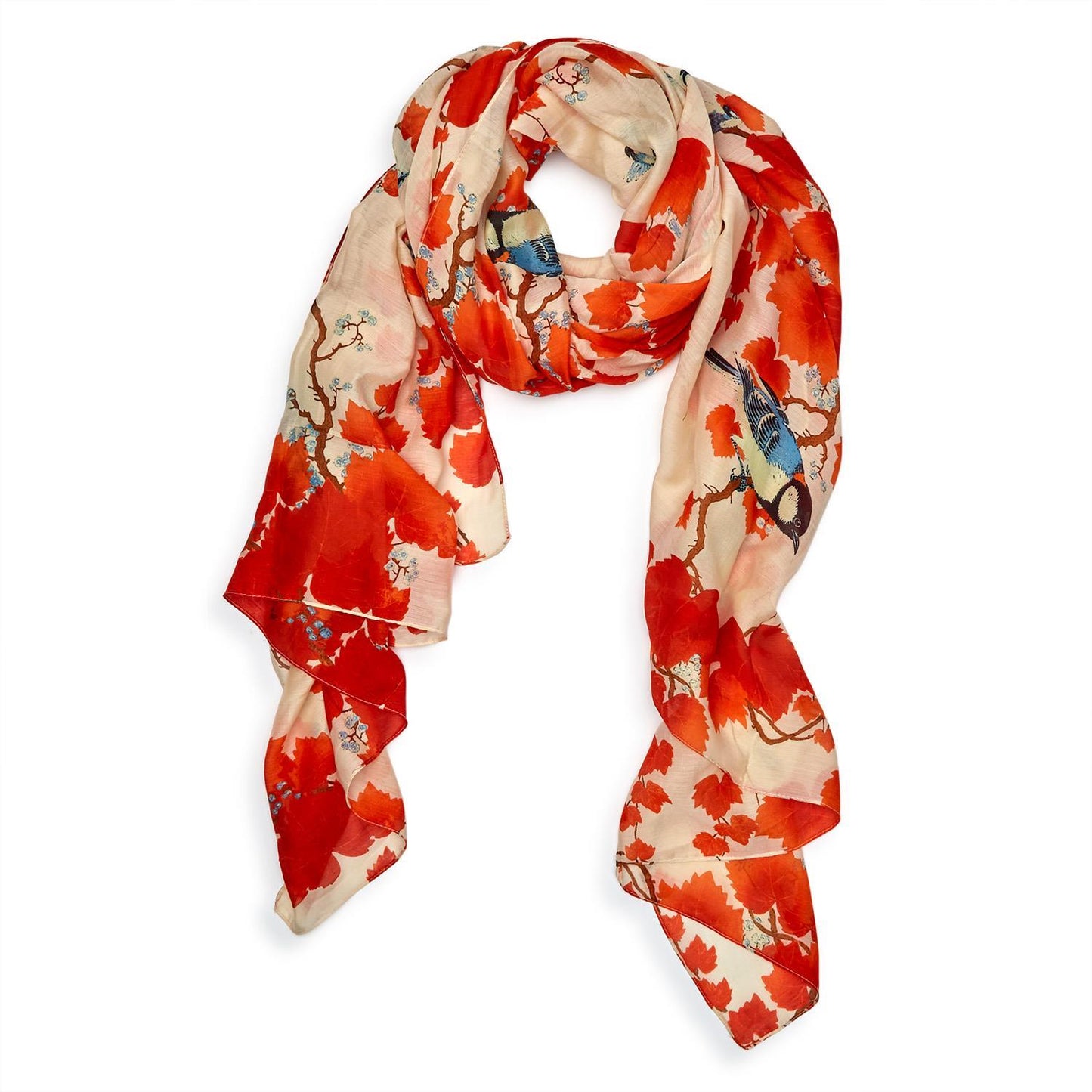 Blossom Branch Print Red Scarf