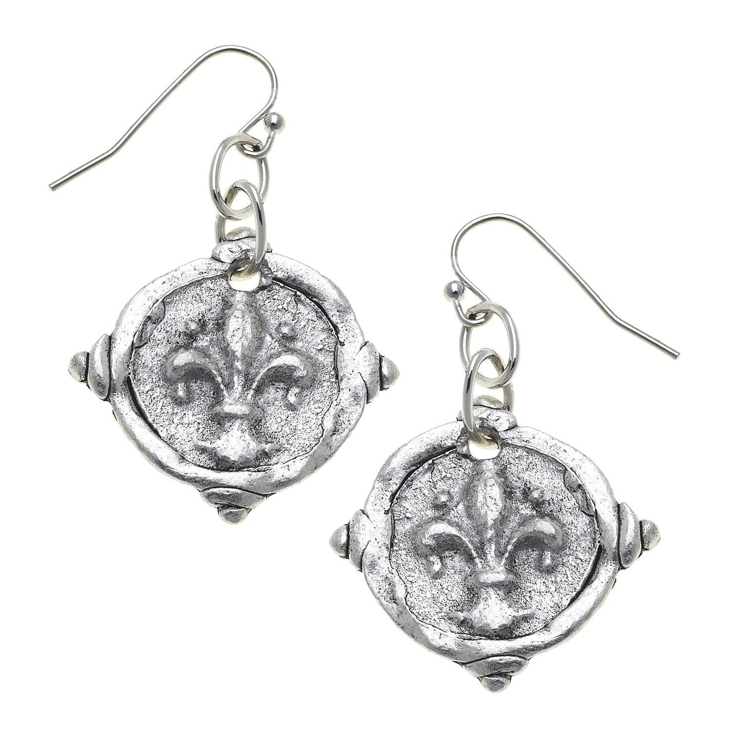 Silver Fleur De Lis Intaglio Earrings