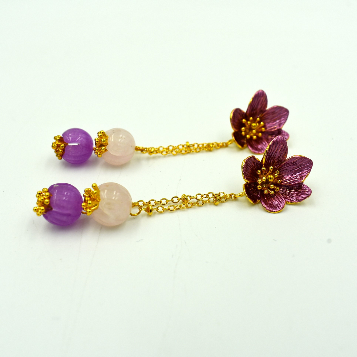 Amethyst + Pink Quartz Drop Earring