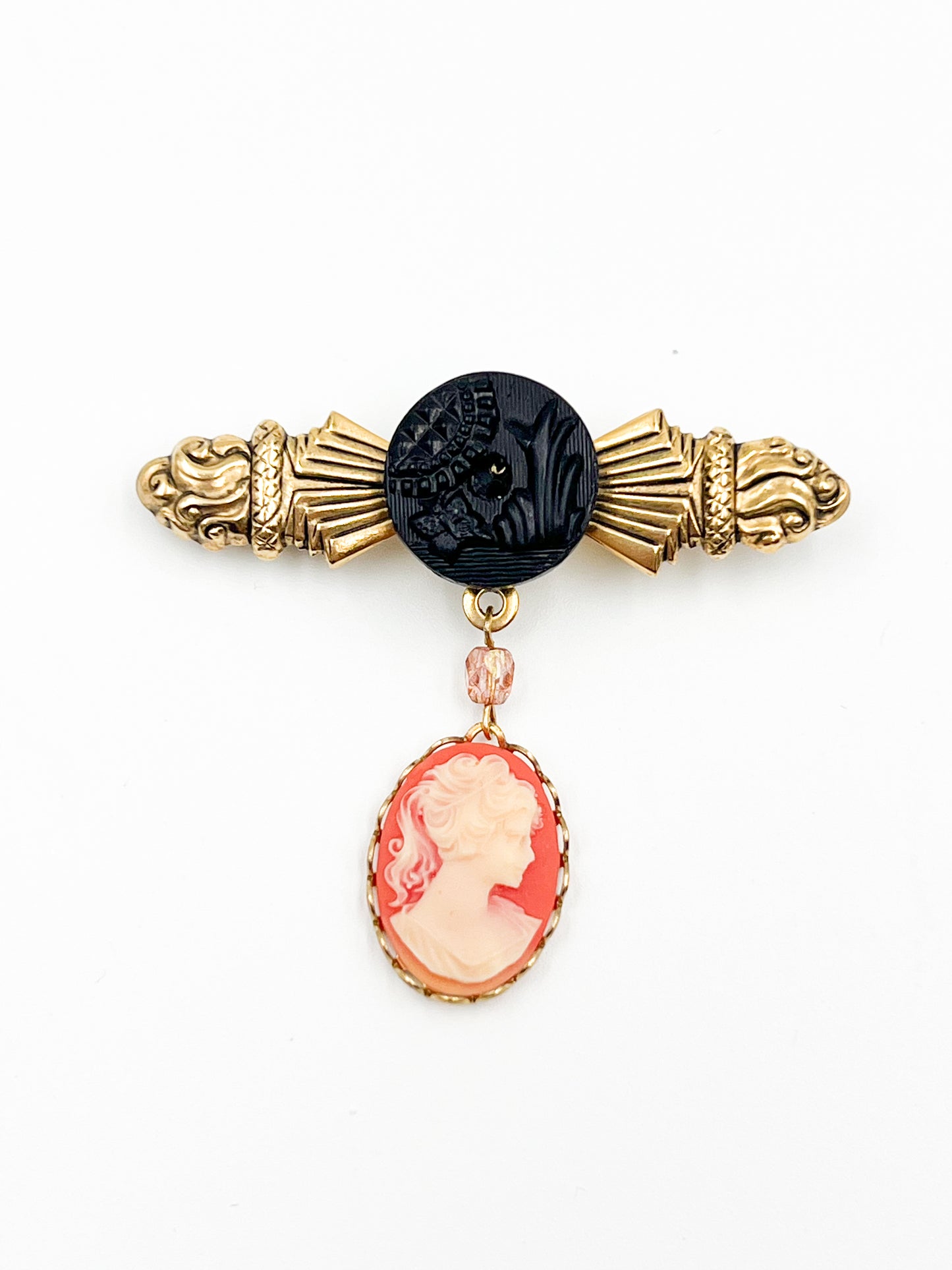 Antique Button and Cameo Pin
