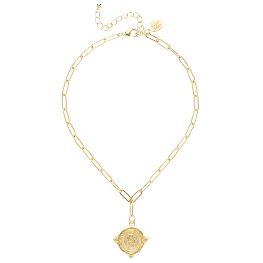 Get ready to feel like a treasure with this unique Paperclip Gold Coin Necklace! Featuring a genuine Italian coin at its center, this 24k triple gold plated accessory is handcrafted by the talented Susan Shaw. With a 16" length and 3" extender chain, this necklace is sure to add some playful charm to any outfit.