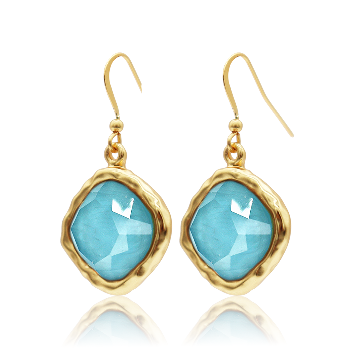 Iridescent Aquamarine Bezel Drop Earrings