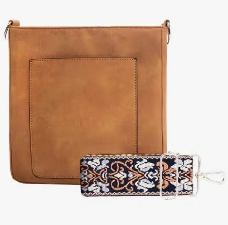 Camel Suede Crossbody Bag