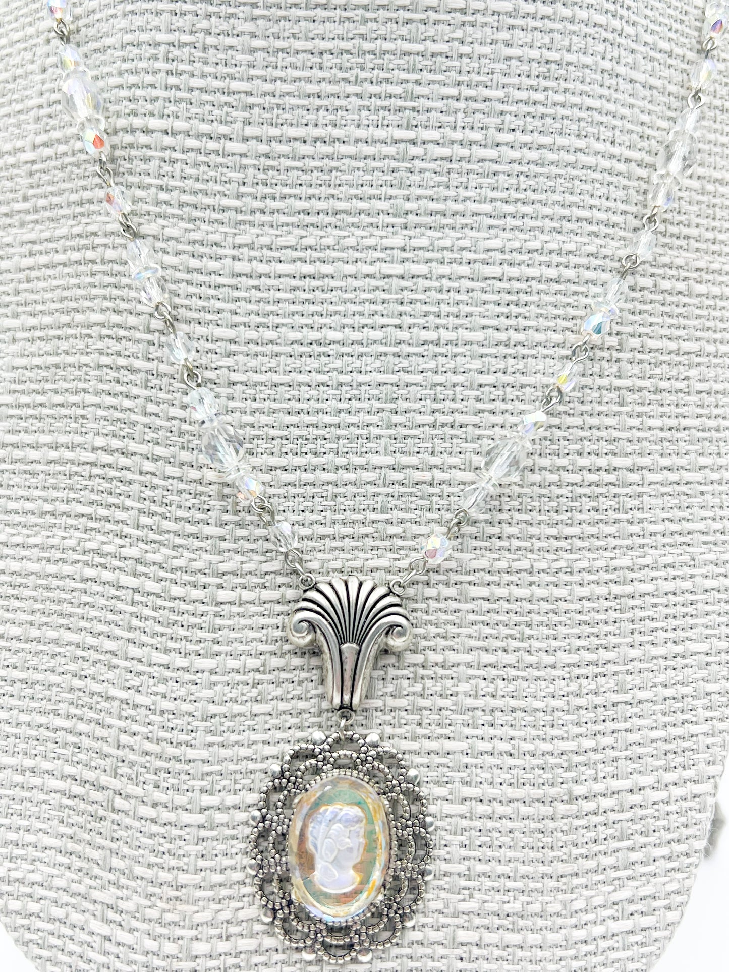 Aurora Borealis Glass Cameo Necklace