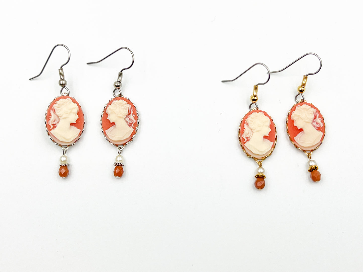 Peachy Pink Cameo Earrings