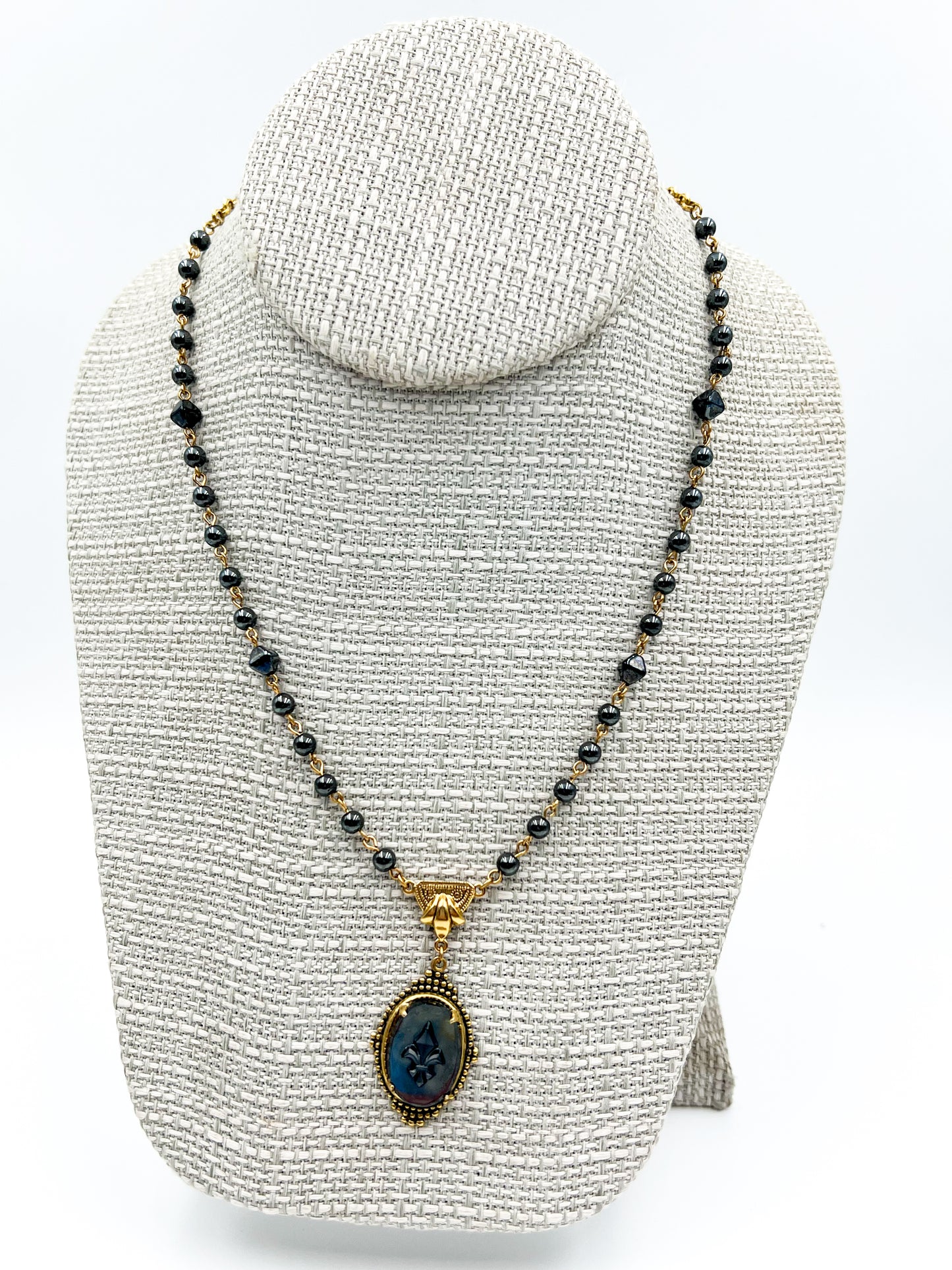 German Glass Fleur De Lis Necklace