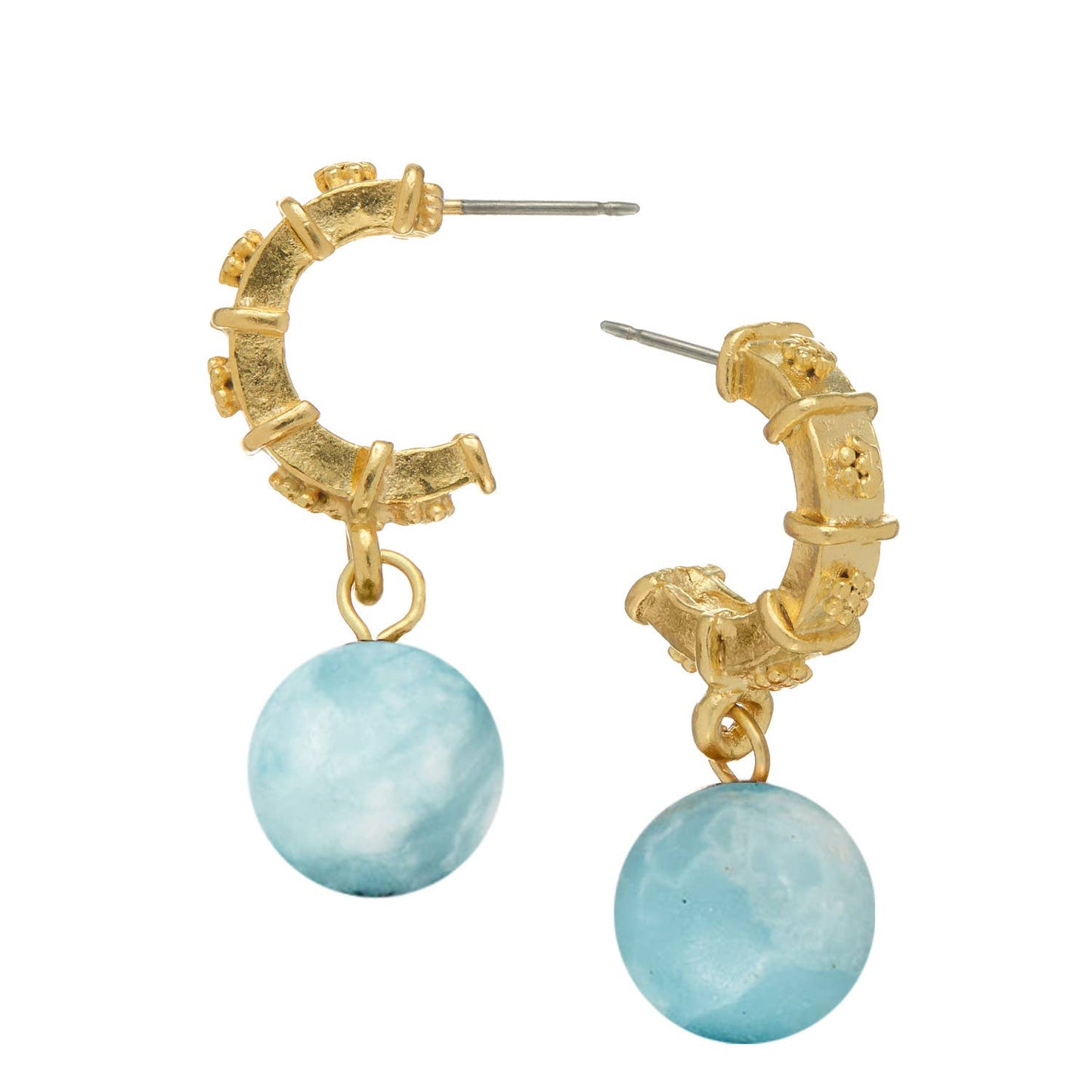 Blue Jasper Drop Hoops