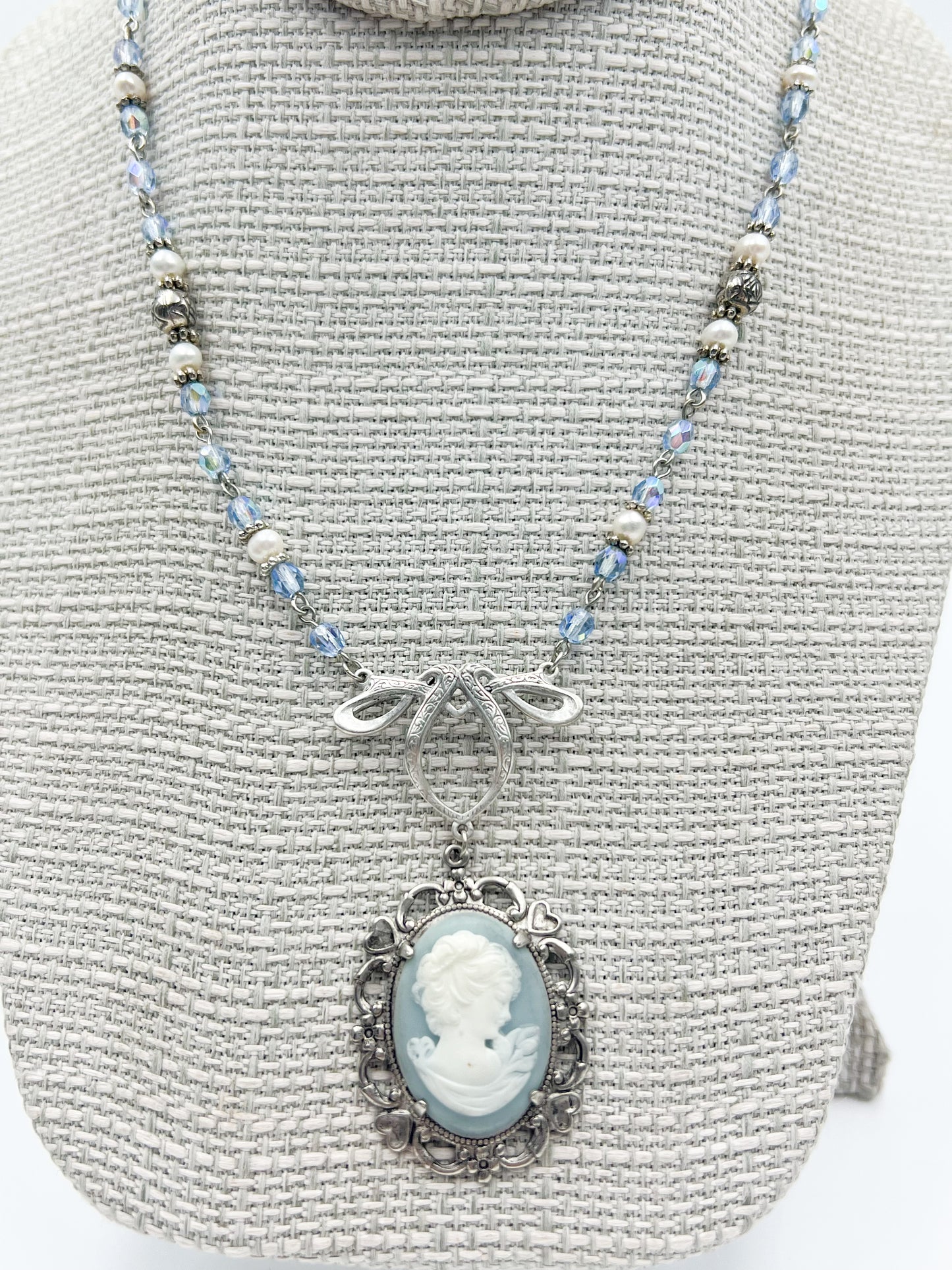 Blue Cameo Necklace in Silver