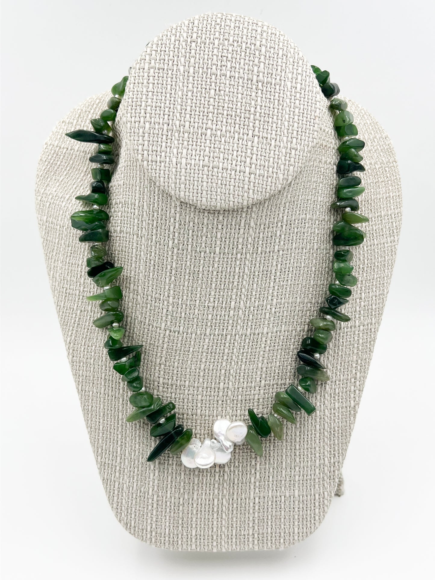 African Jade & Freshwater Pearl Necklace