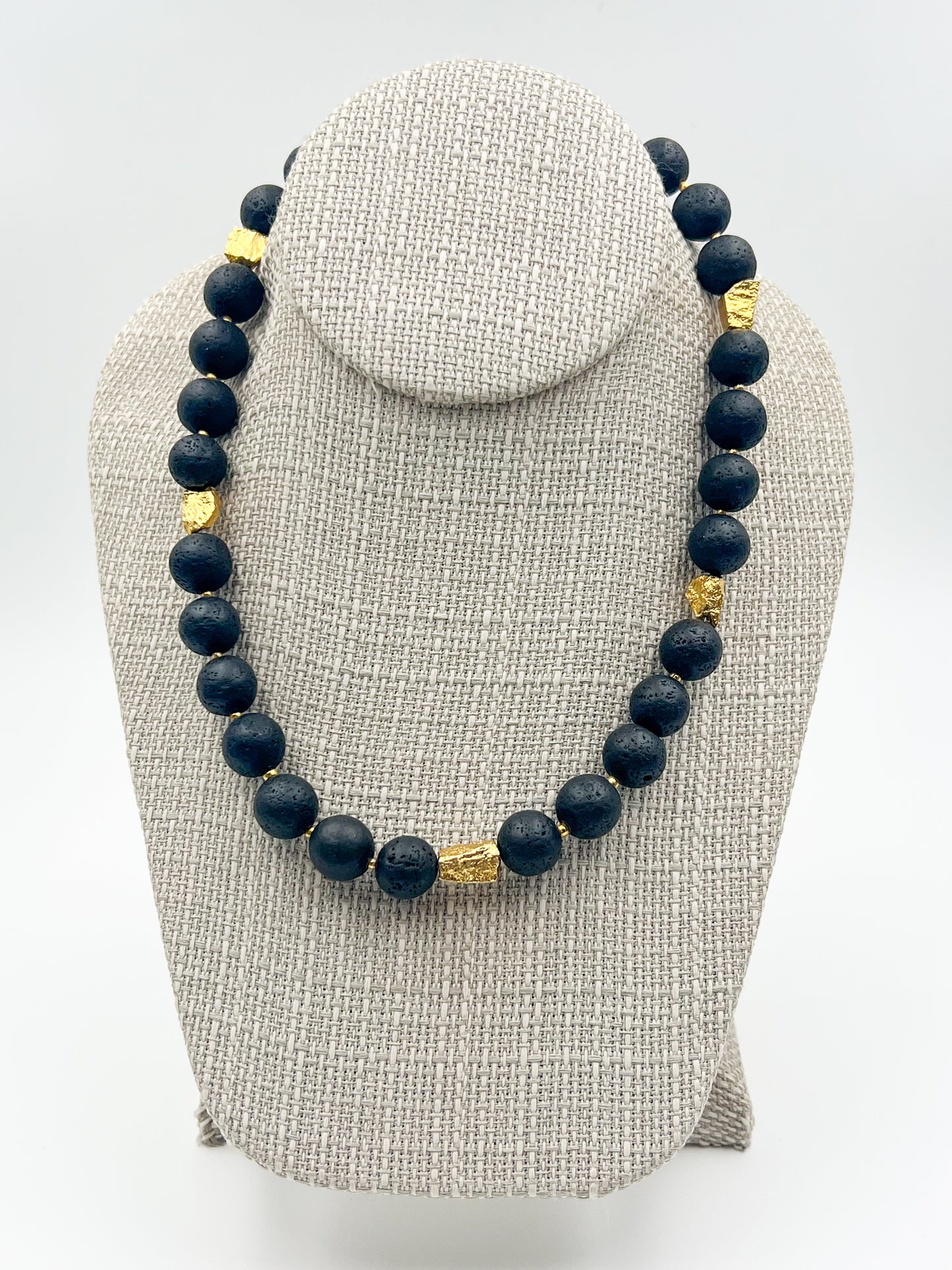 Natural Lava Rock & Iron Pyrite Necklace