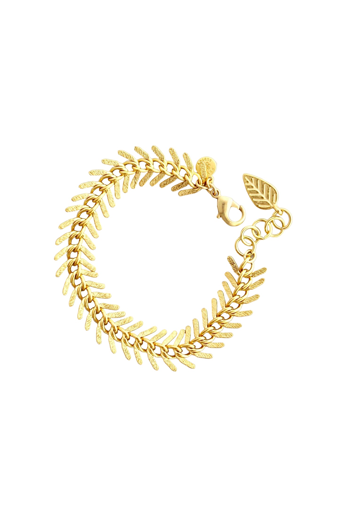 Gold leaf bracelet on a light gray background