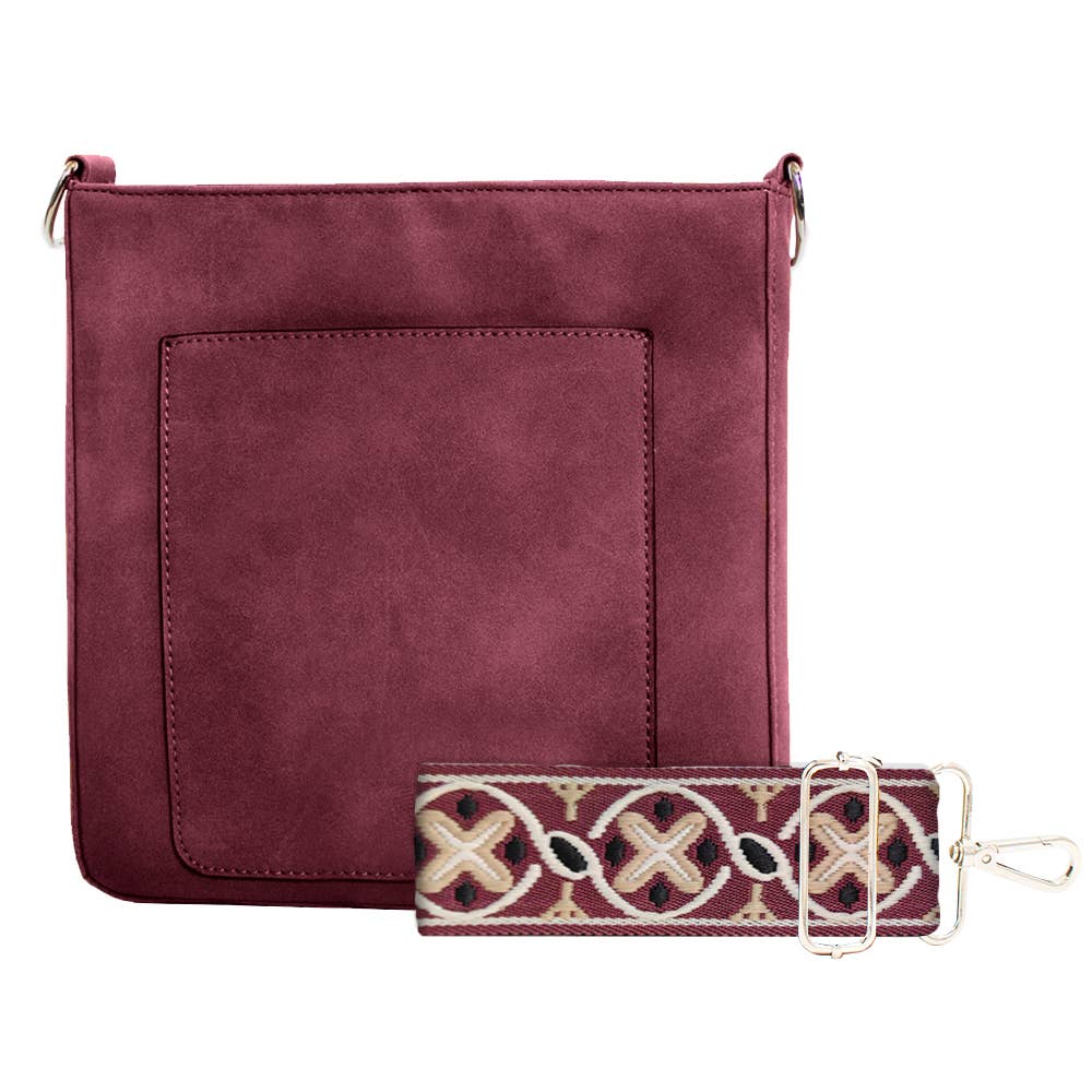 May Vegan Suede Crossbody Bag - Crimson
