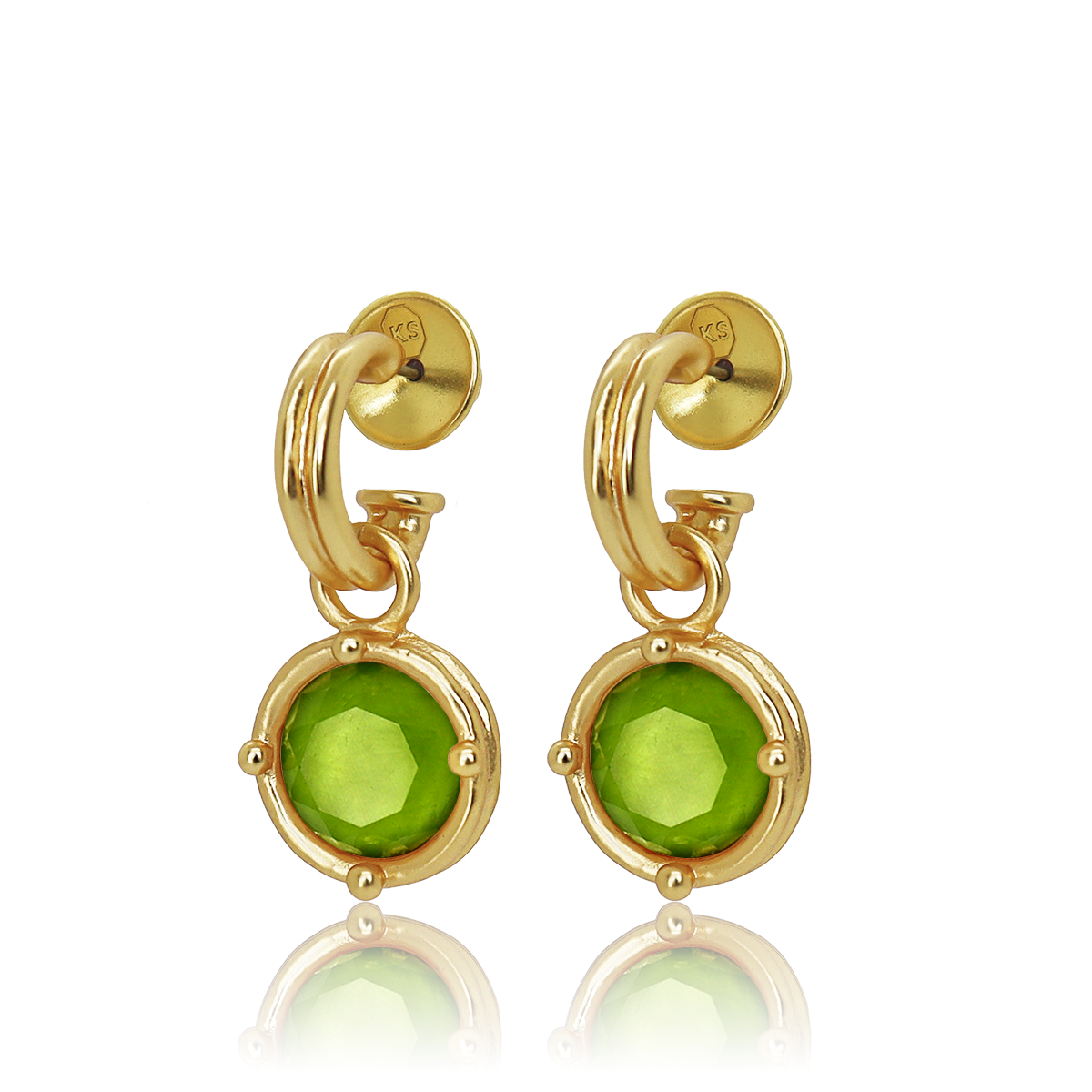 Apple Green Gem Charm Hoop Earrings