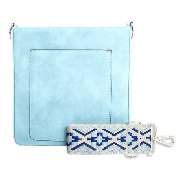 Ashley Vegan Suede Crossbody Bag - Sky Blue