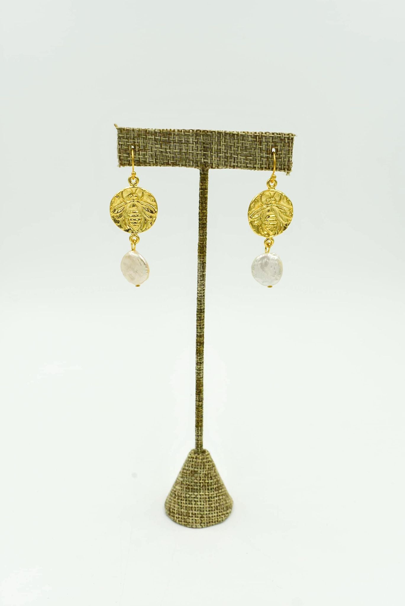 Gold Coin Bee Earring