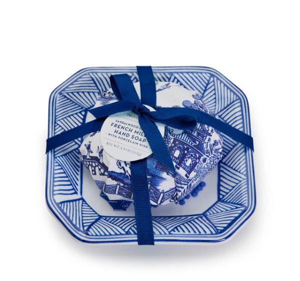 Blue & White Soap Dish Set