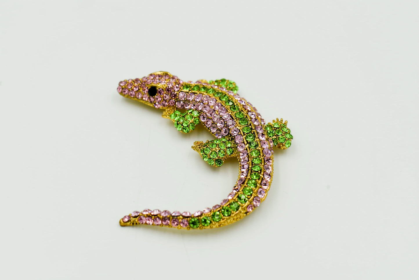 Large Alligator Pins in Different Colors Black, Clear, Amber, Green, and Pink/Green