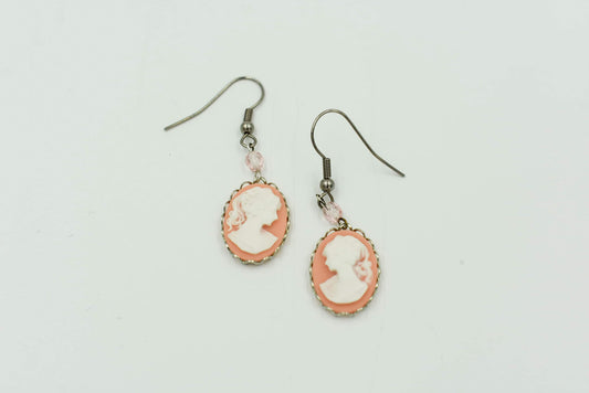 Victorian Cameo Earring - Pink & Silver