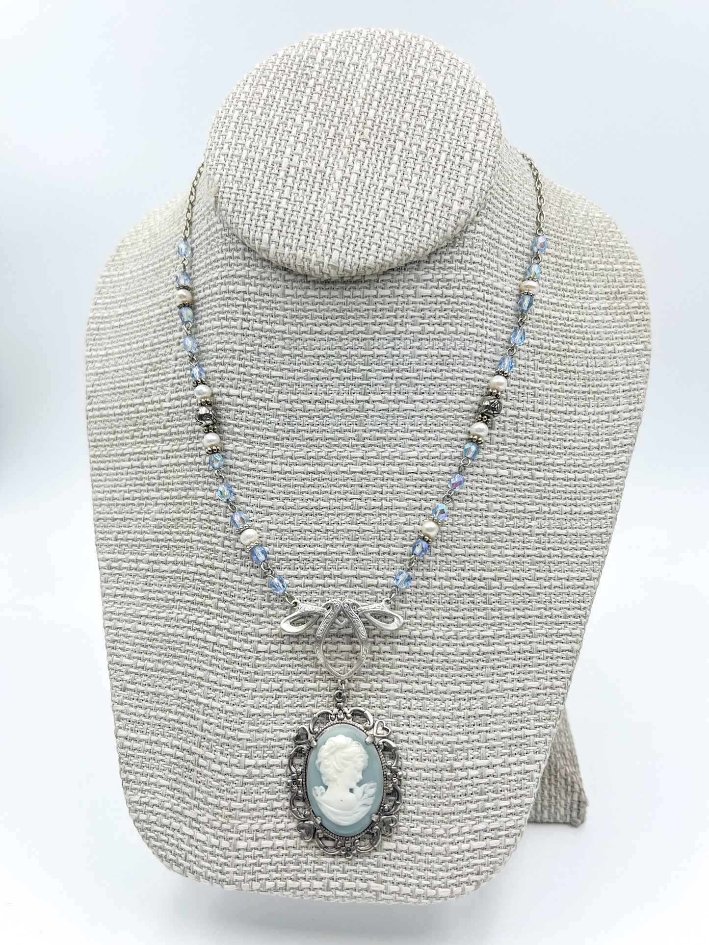 Blue Cameo Necklace in Silver