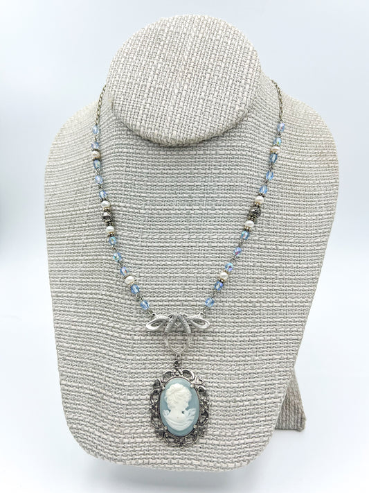 Blue Cameo Necklace in Silver