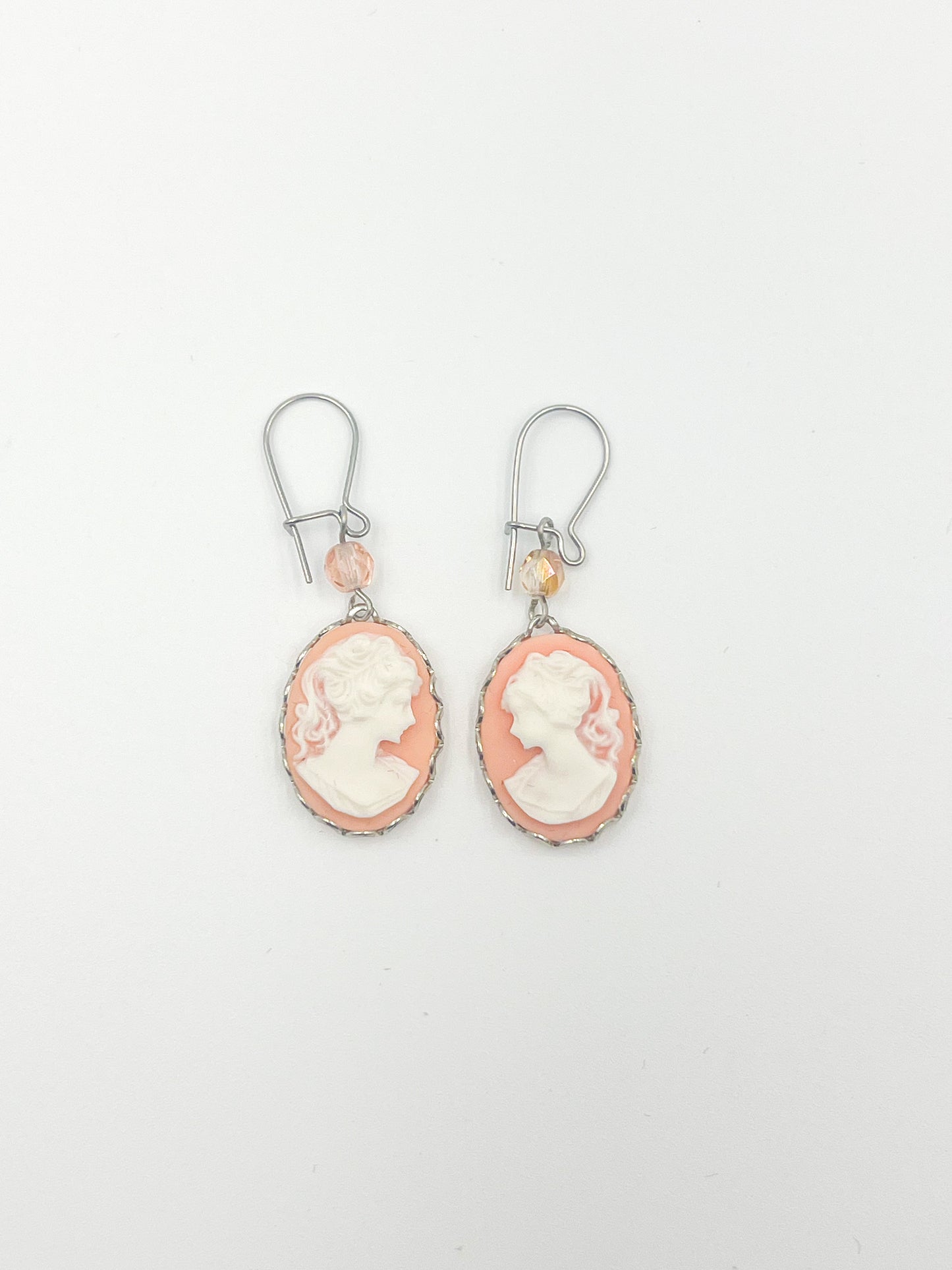 Pink Cameo Earrings - Silver