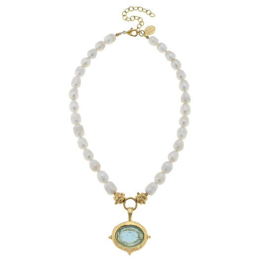 Aqua Venetian Bee Freshwater Pearl Necklace