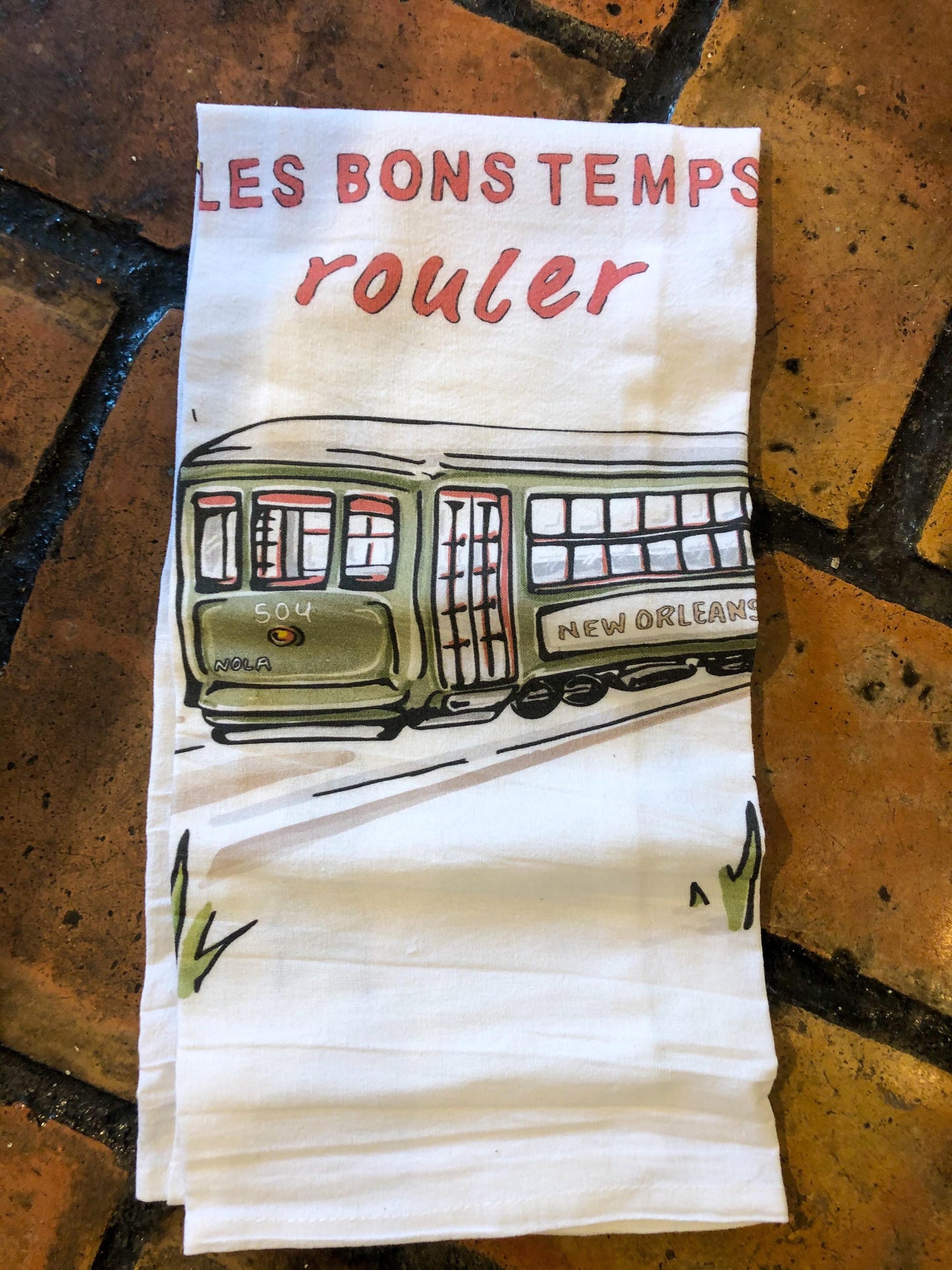 Laissez Le Bons Temps Rouler - Green Streetcar Dish Towel