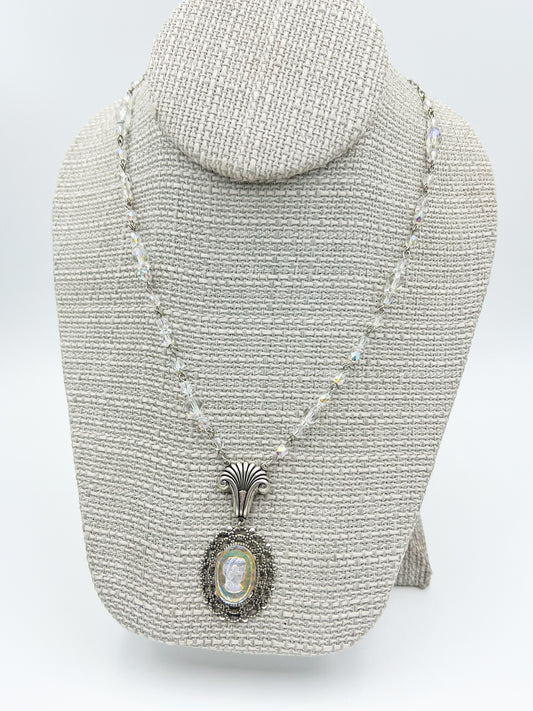Aurora Borealis Glass Cameo Necklace