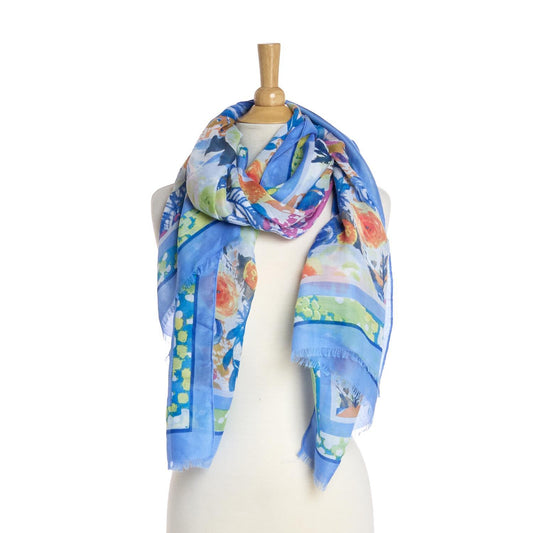 Flower Printed Scarf in Blue