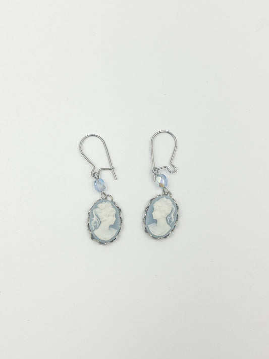 Blue Mini Cameo Earrings - Silver Setting