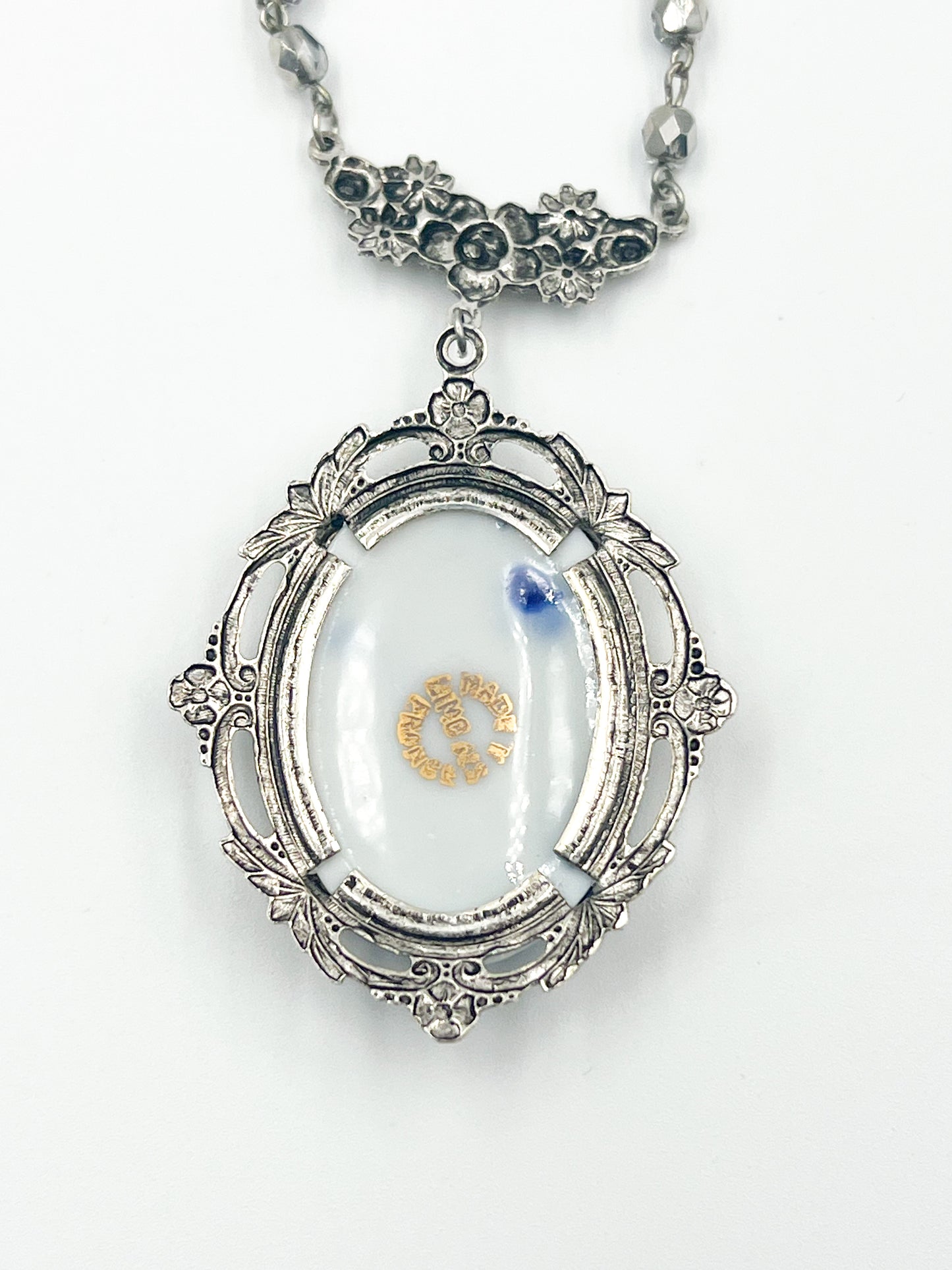 Limoges Porcelain Necklace in Silver