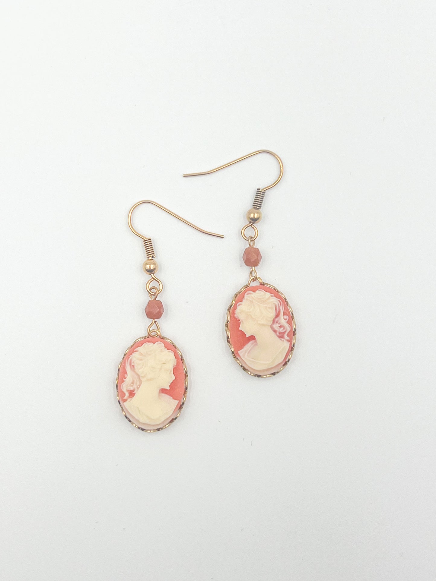 Peachy Pink Cameo Earrings - Gold