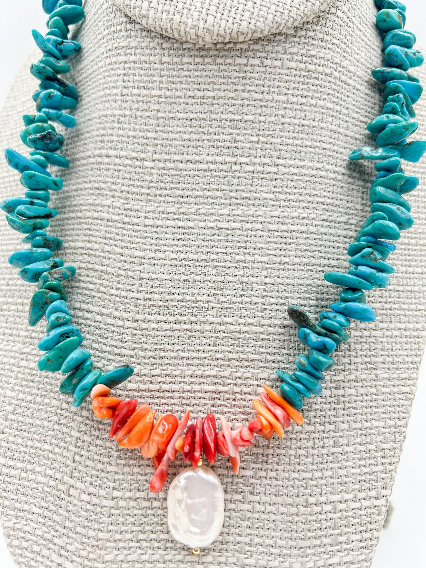 Spiny Coral + Turquoise Neckalce