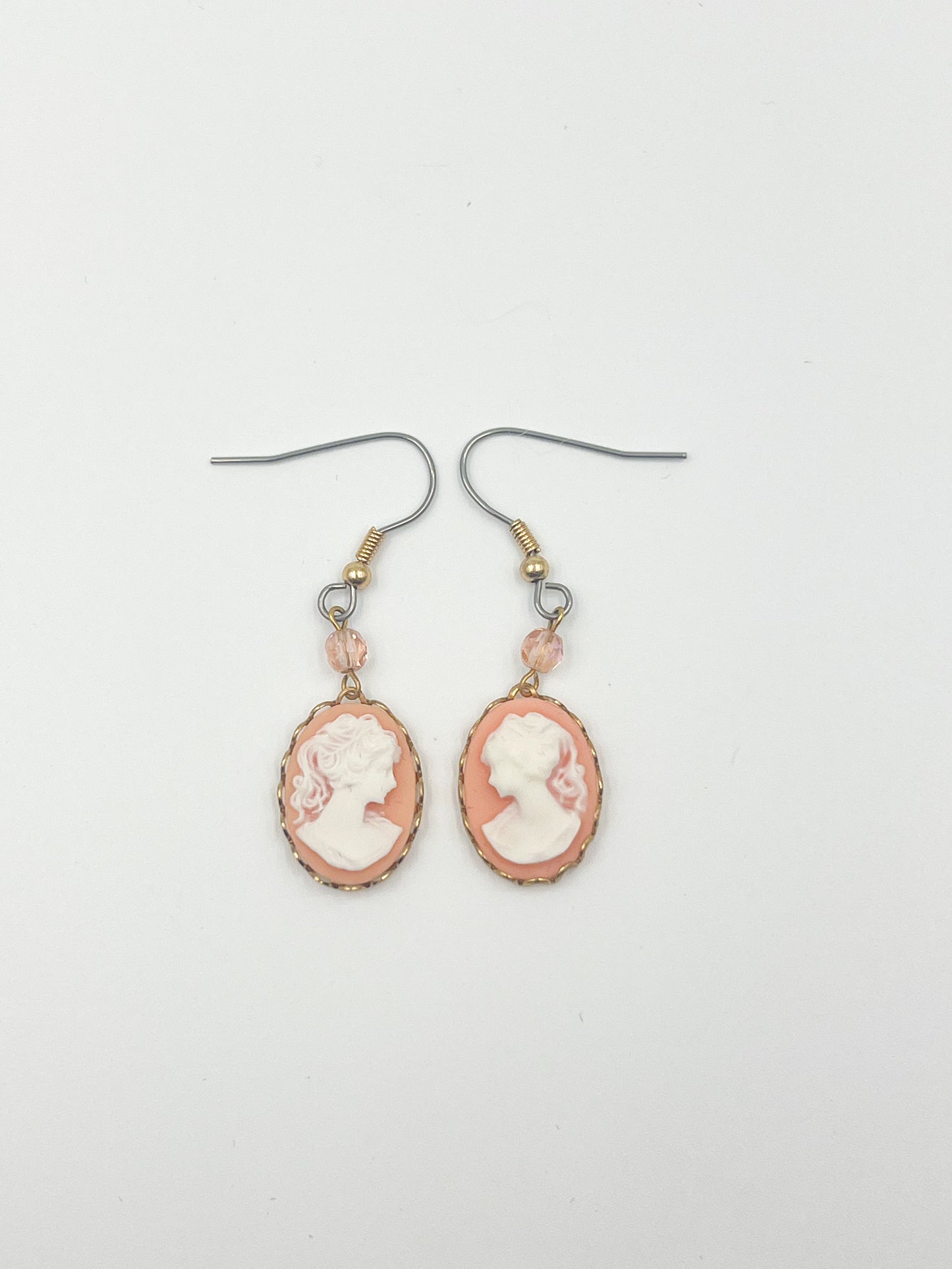 Pink Cameo Earrings - Gold