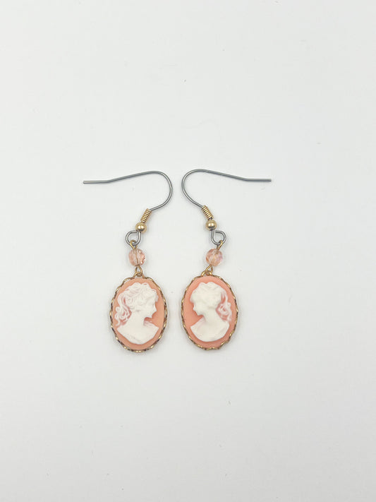 Pink Cameo Earrings - Gold
