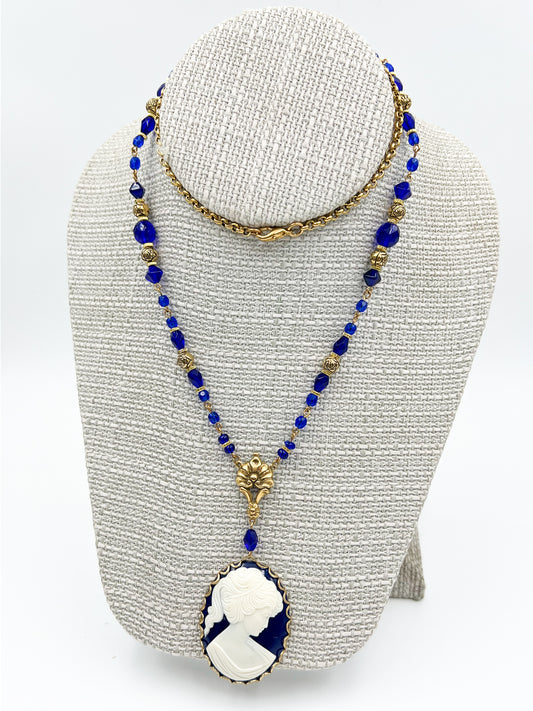 Cobalt Blue Cameo Necklace