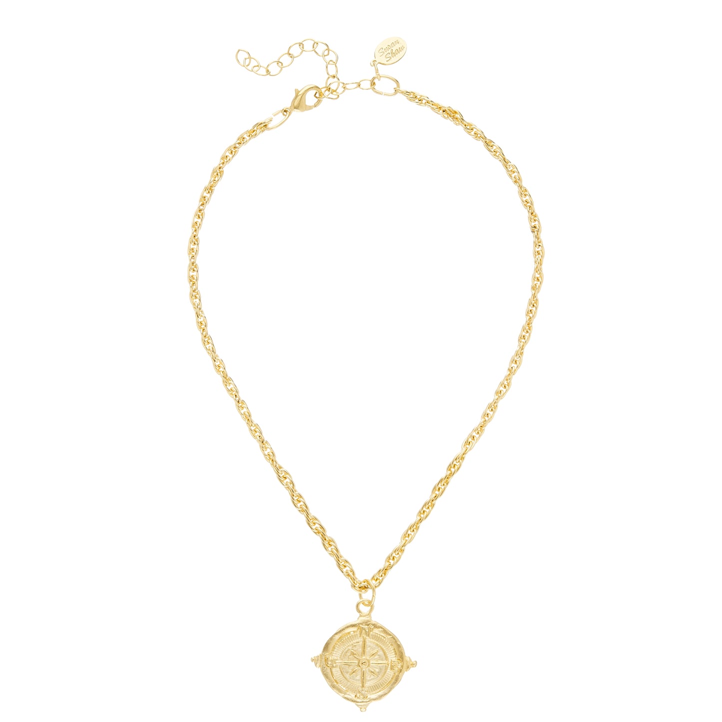 Get ready to lose yourself in the charm of the Gold Compass Necklace by Susan Shaw. With its triple plated 24k gold and a versatile length of 16" with a 3" extender, this necklace will guide you towards stylish adventures!