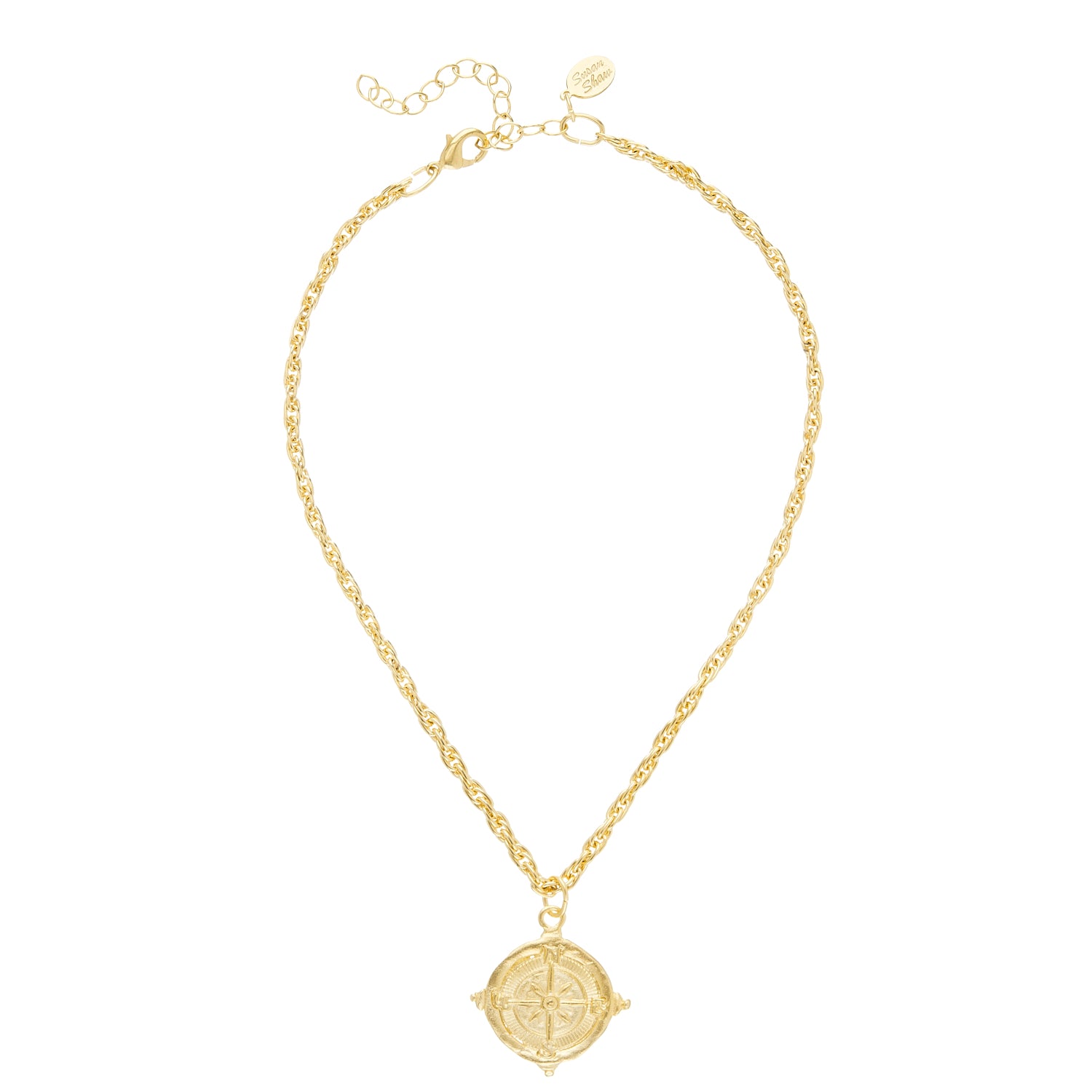 Get ready to lose yourself in the charm of the Gold Compass Necklace by Susan Shaw. With its triple plated 24k gold and a versatile length of 16" with a 3" extender, this necklace will guide you towards stylish adventures!