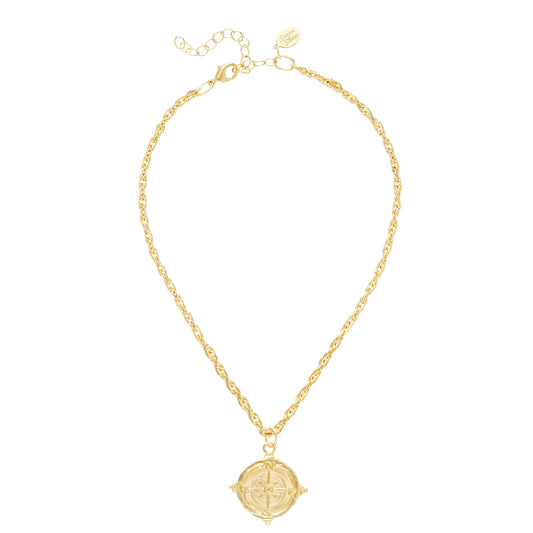 Get ready to lose yourself in the charm of the Gold Compass Necklace by Susan Shaw. With its triple plated 24k gold and a versatile length of 16" with a 3" extender, this necklace will guide you towards stylish adventures!