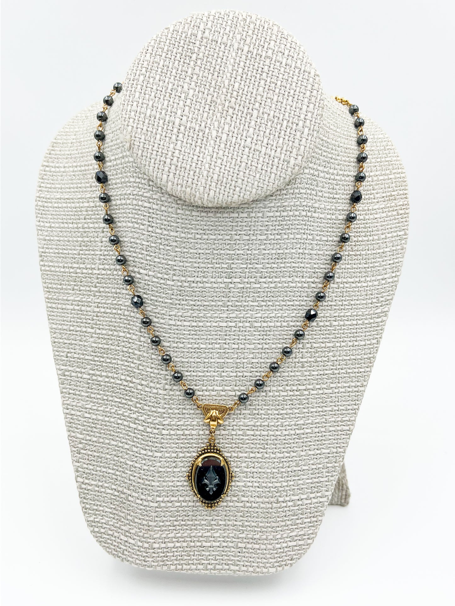 German Glass Fleur De Lis Necklace