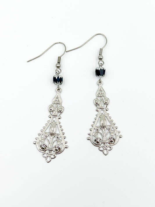 Filigree Fleur De Lis Earrings - Polished Silver
