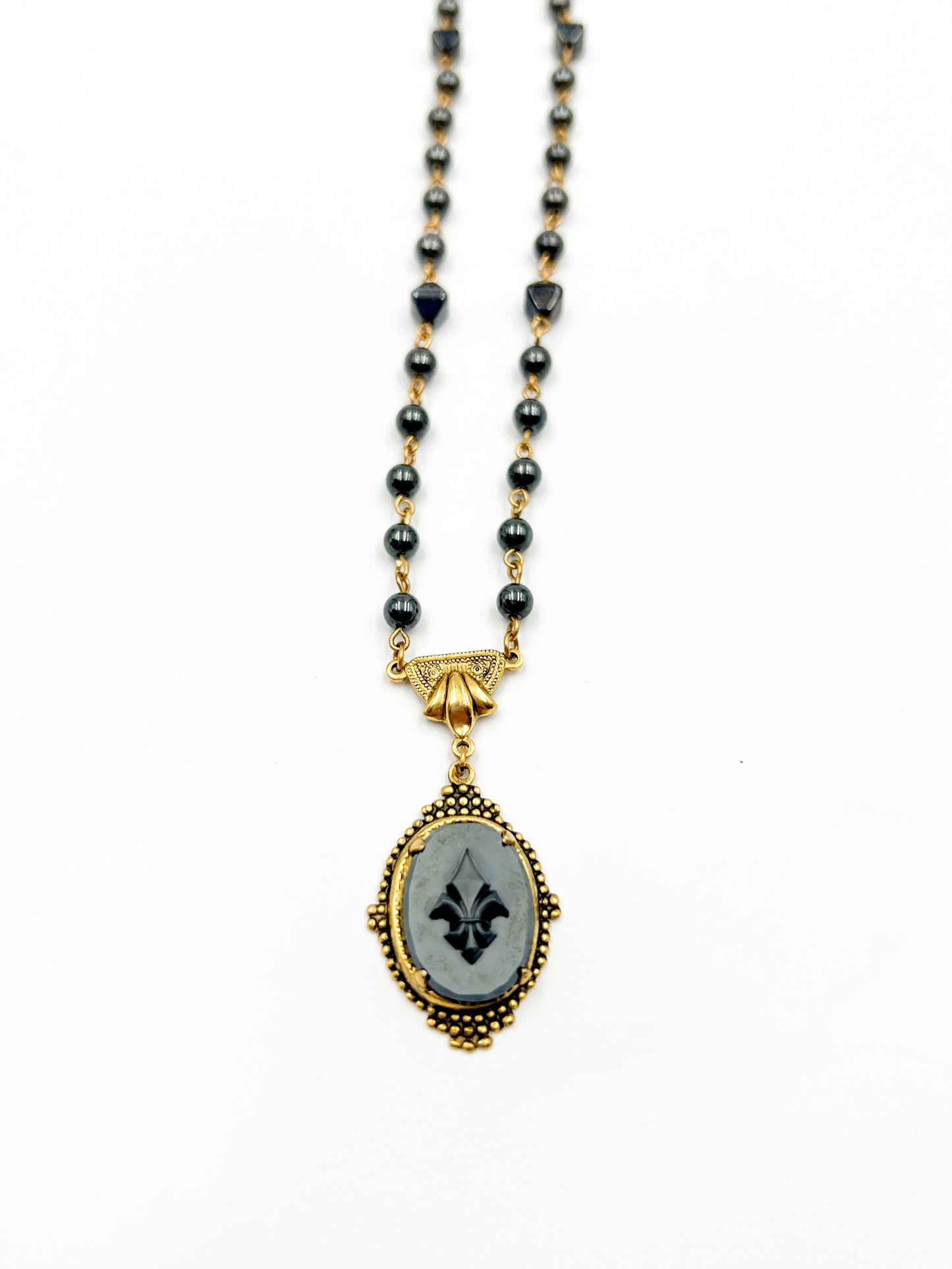 German Glass Fleur De Lis Necklace