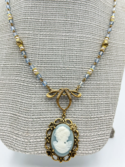 Blue Victorian Cameo Necklace