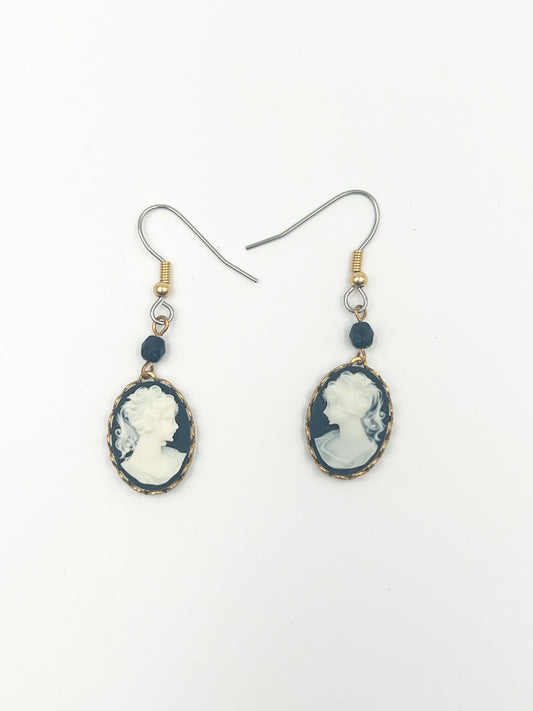 Black Cameo Earrings - Gold
