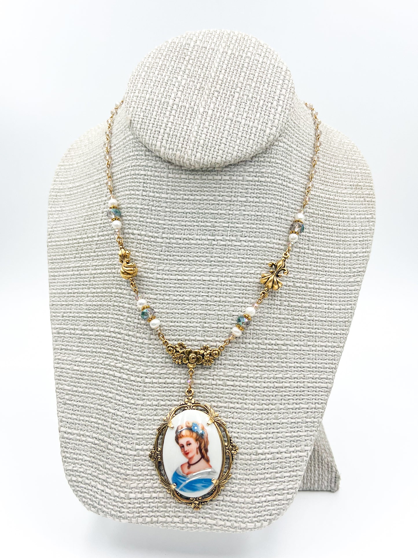 Limoges Porcelain Necklace in Gold