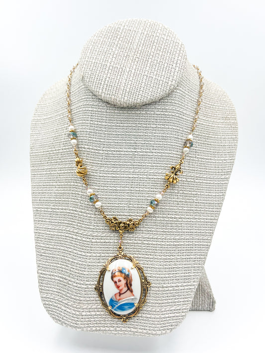 Limoges Porcelain Necklace in Gold