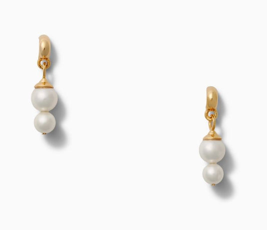CC &amp; Co by Catherine Canino's Pea-Pod-Pearl Drop Earring: A playful combination of 10 + 8mm pearls resembling a snug pea pod, held in place by a crisp and secure surgical steel post with a rubber back. Perfect for covering your lobe with a touch of whimsy, measuring 3⁄4 in overall size.