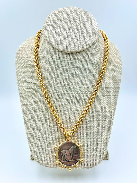 Matted Gold Horse Necklace