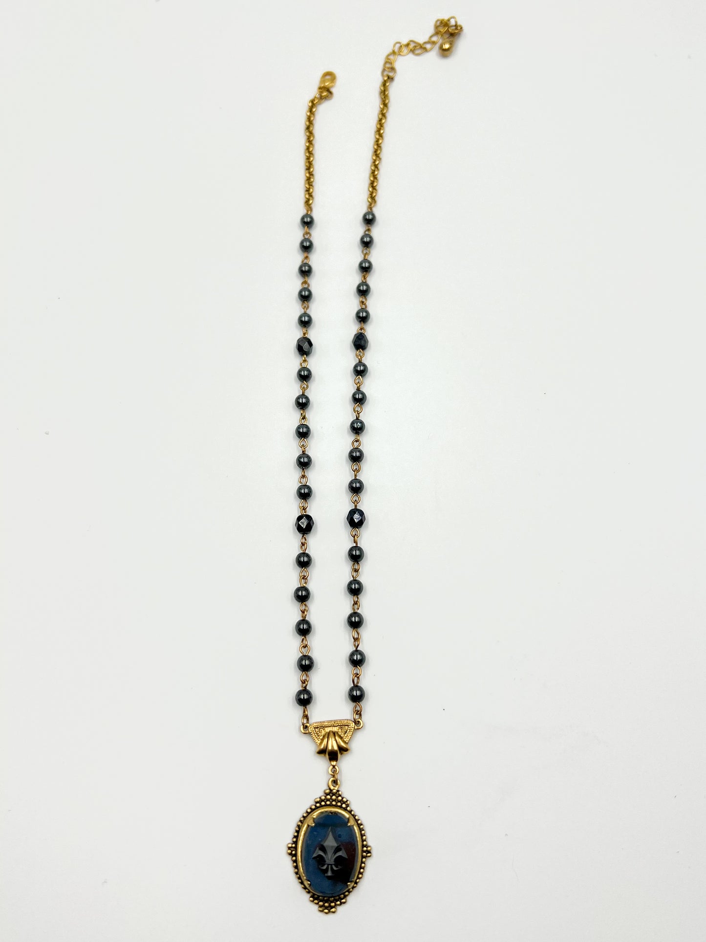 German Glass Fleur De Lis Necklace